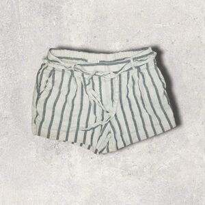 Ann Taylor LOFT Stripe Tie Waist Linen Cotton Shorts with 2.5" Inseam 4